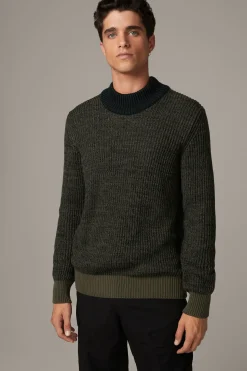 Strellson Strick-Baumwoll-Pullover Adrian, schwarz/grün meliert