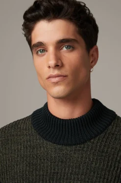 Strellson Strick-Baumwoll-Pullover Adrian, schwarz/grün meliert