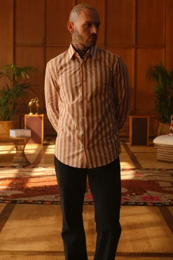 Strellson Hemden-Hemd Sancho x Moritz Taylor, hellbraun/weiß gestreift