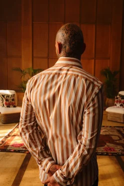 Strellson Hemden-Hemd Sancho x Moritz Taylor, hellbraun/weiß gestreift