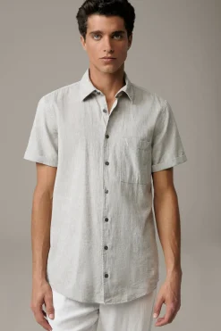 Strellson Hemden-Leinen-Mix Kurzarm-Hemd Corvin, grün-grau meliert