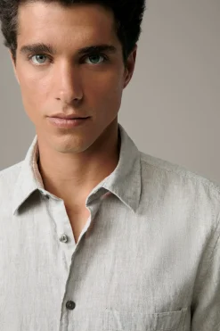 Strellson Hemden-Leinen-Mix Kurzarm-Hemd Corvin, grün-grau meliert