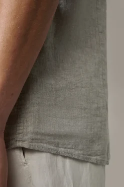 Strellson Hemden-Leinen-Mix Kurzarm-Hemd Corvin, grün-grau meliert