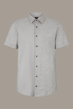 Strellson Hemden-Leinen-Mix Kurzarm-Hemd Corvin, grün-grau meliert