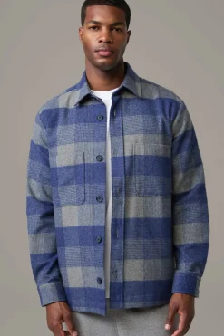 Strellson Jacken|Hemden-Overshirt Nalon, blau/hellgrau kariert