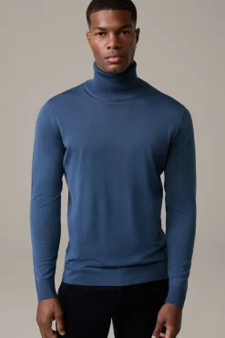 Strellson Strick-Schurwoll-Rollkragenpullover Marek, blau