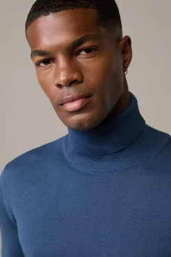 Strellson Strick-Schurwoll-Rollkragenpullover Marek, blau